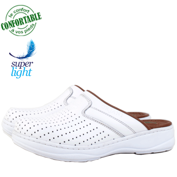 Sabot médical 100% Cuir très confortable en Blanc