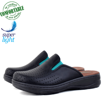 Sabot médical 100% Cuir très confortable en Noir