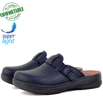 Sabot médical 100% Cuir très confortable en Bleu Marine