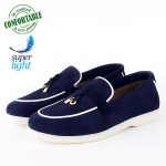 Mocassins pour Femmes Confortable 100% Cuir Daim Marine