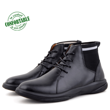 Boots confortables Pour Homme 100% cuir noir KW-760CN
