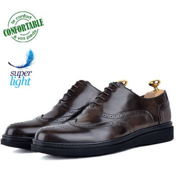 Chaussures Classiques en Cuir Démasquable - Semelle Extra-light Marron AG-1132M
