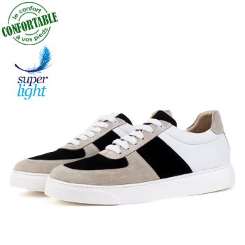 Baskets Pour Homme 100% Cuir EXTRA Confortable Blanche AZ-230B