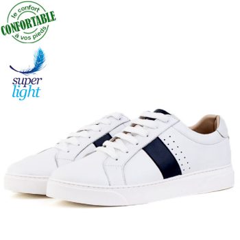 Baskets Pour Homme 100% Cuir EXTRA Confortable Blanche AZ-302B