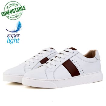 Baskets Pour Homme 100% Cuir EXTRA Confortable Blanche AZ-302M