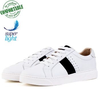 Baskets Pour Homme 100% Cuir EXTRA Confortable Blanche AZ-302N