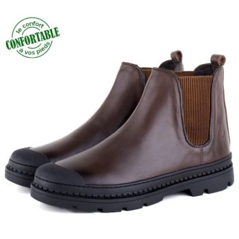 Bottines Pour Homme extra confortable en cuir Marron KW-541CM