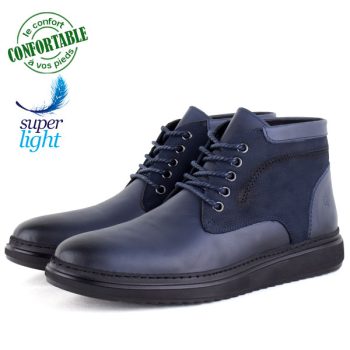 Bottines Pour Homme extra confortable en cuir Bleu KW-749B