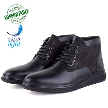 Bottines Pour Homme extra confortable en cuir Noir KW-749N