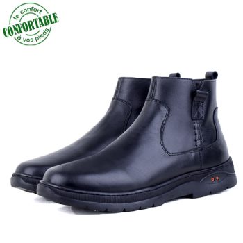 Bottines extra confortable en cuir noir NJ-3051N