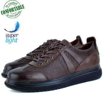 Baskets 100% Cuir extra confortable Marron KW-310M
