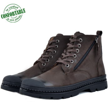 Bottines Très Chic Pour Homme extra confortable en cuir Marron KW-540M