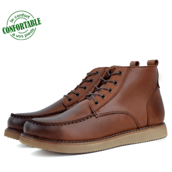Bottine Pour Homme Confortable100% Cuir Tabac KW-556T
