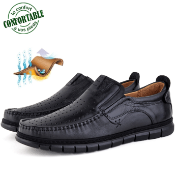 Chaussures Médicales confortables Respirante 100% cuir Noir KW-774N