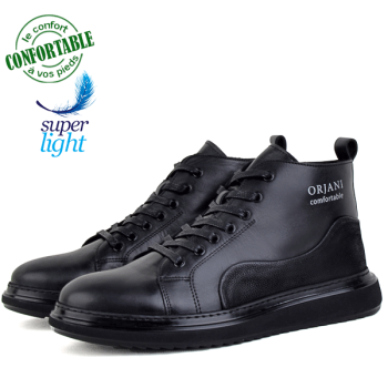 Bottines Pour Homme Très Confortable 100% Cuir Noir kw-802CN
