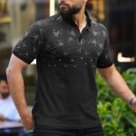 Polo Homme Demi-Manche Imprimé Floral Noir– Élégance Décontractée