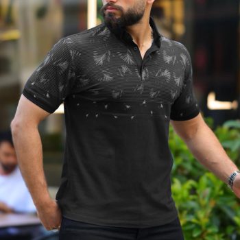 Polo Homme Demi-Manche Imprimé Floral Noir– Élégance Décontractée