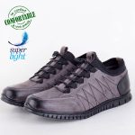 Baskets 100% Cuir extra confortable Gris KW-741G