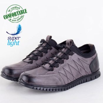 Baskets 100% Cuir extra confortable Gris KW-741G
