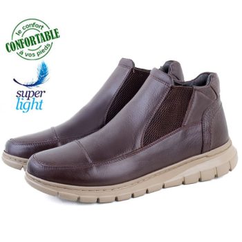 Bottines Médicales extra confortable en cuir Marron NJ-3041M