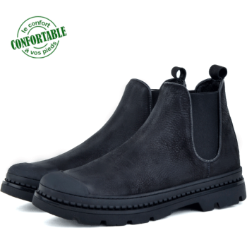 Bottines Très Chic Pour Homme extra confortable en cuir Noir KW-541N