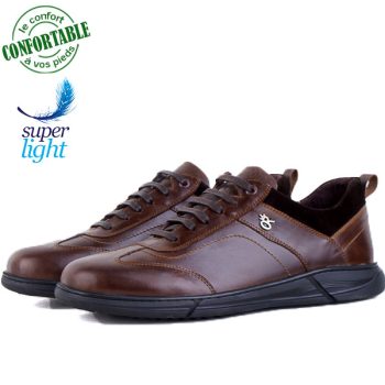 Baskets Homme Médicales 100% Cuir EXTRA Confortable Marron NJ-6008MM
