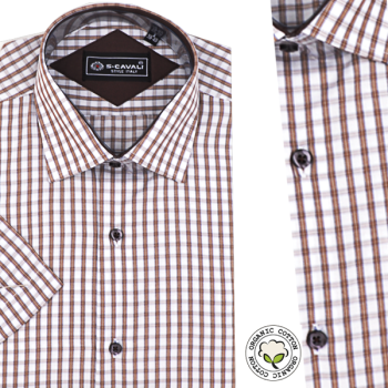 Chemise Pour Homme Manches Courtes - Rayures Beiges -CH-90