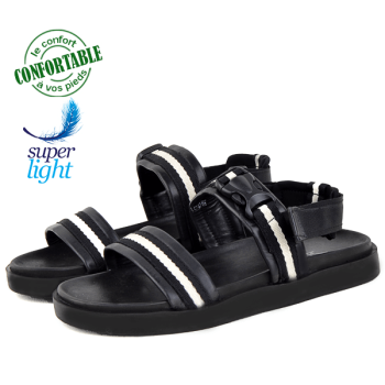 Sandales Pour Homme Confortable 100% cuir Noir KW-005N