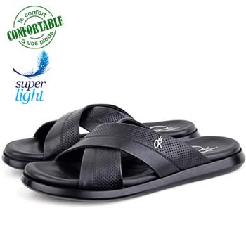 Sandales Pour Homme Très Confortable 100% cuir Noir KW-006N