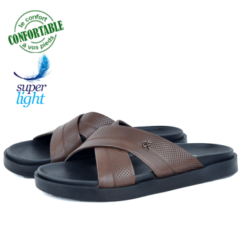 Sandales Pour Homme Très Confortable 100% cuir Marron KW-006MW
