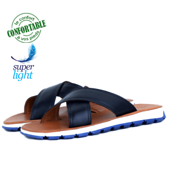 Sandales 100% cuir extra-confortable pour Homme Noir LO-001N