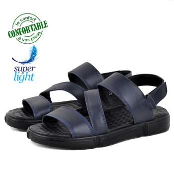 Sandales Pour Homme Confortable 100% cuir Bleu LO-038B