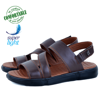 Sandales Pour Homme Confortable 100% cuir Marron LO-038M