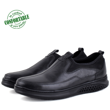 Chaussures Médicales Pour Homme 100% Cuir Noir NJ-2165NW