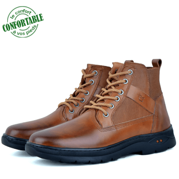 Bottines Médicales extra confortable en cuir Tabac NJ-3044T