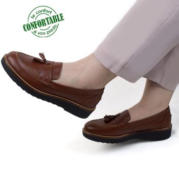 Chaussure confortable 100% cuir Tabac BJ-811T