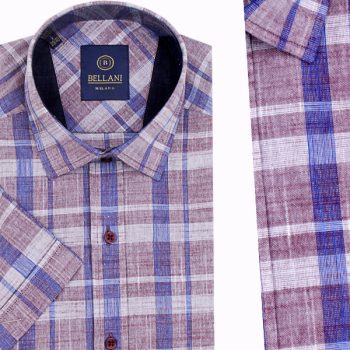 Chemise pour Homme en Lin Demi Manche Bordeaux