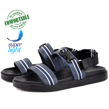 Sandales Pour Homme Confortable 100% cuir Bleu KW-005B