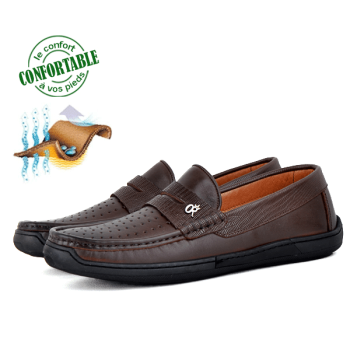 Mocassins Médicales Confortables Respirante 100% cuir Marron KW-031M