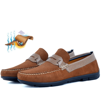 Mocassin Homme Confortables 100% cuir Marron-Beige KW-081M