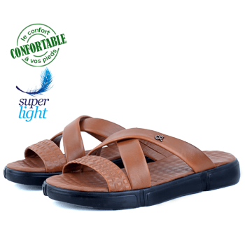 Sandales Pour Homme Très Confortable 100% cuir Tabac LO-039T