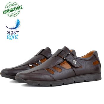 Sandales  MÃ©dicales 100% cuir Marron LO-040-M