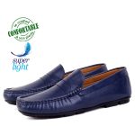 Mocassin Pour Homme Confortable 100% Cuir Bleu 090B
