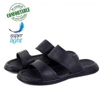Sandales Pour Homme Très Confortable 100% cuir Noir 442N
