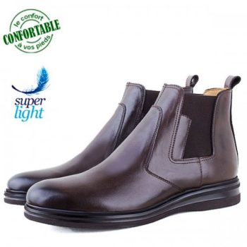 Bottines Pour Homme extra confortable en cuir Marron LO-078M
