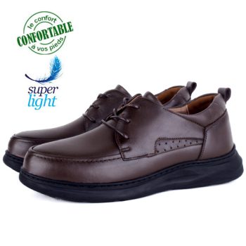 Chaussures Confortables Homme en Cuir Marron avec Lacets - Élégance et Légèreté 334M