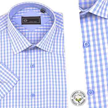 Chemise Pour Homme Manches Courtes - Rayures Bleu Ciel -CH-87