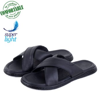 Sandales Pour Homme Très Confortable 100% cuir Noir HM-740N1