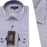 Chemise Pour Homme manches Longues Rayures Bleu-Marine OR-055