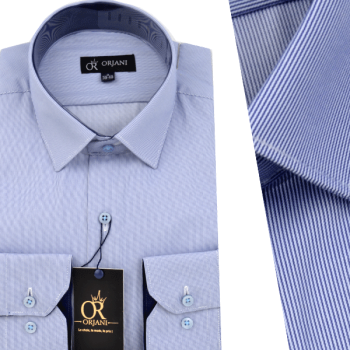 Chemise Pour Homme manches Longues avec Rayures Bleu ciel OR-068